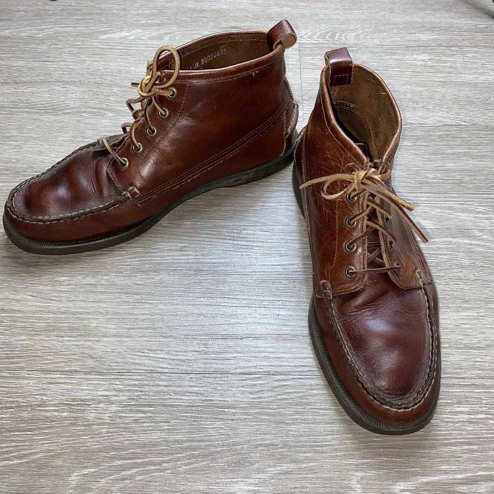 Vintage Sebago Dock Side Leather Moccasin Boots Men's 11 M Brown USA Heritage
